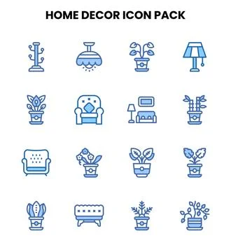 Home Decor Two Colour Vector Icons Pack Stock Illustration