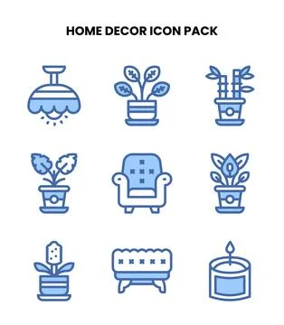 Home Decor Two Colour Vector Icons Pack Stock Illustration