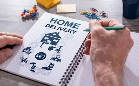 Home delivery concept on a notepad Stock Photos