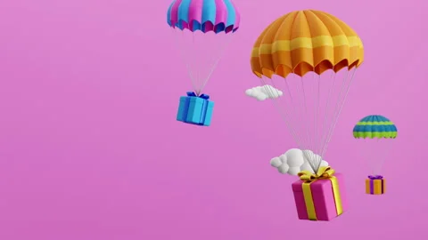 Home delivery of gift boxes with parachute Stockbeeldmateriaal 204876553