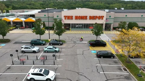 The Home Depot retail do it yourself hardware store in USA. Aerial view Stock Footage 218580871