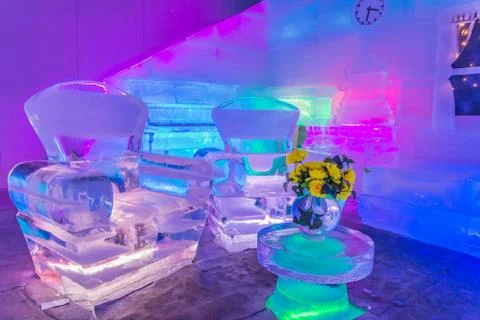 Home design and room decor with made furniture from ice Stock Photos