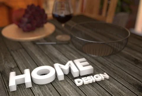 Home Design Text - on table. 3D rendering Stock Illustration