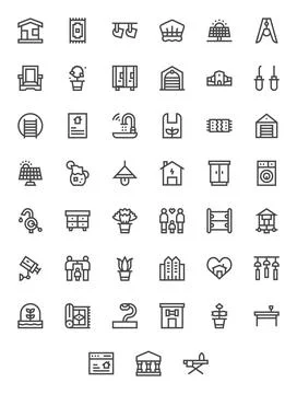Home Design Vector Icons featuring 45 Pixel Optimized Bold Line Style 스톡 일러스트