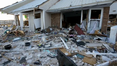 Home destroyed by a hurricane in the panhandle of Florida Stock Footage 115508497