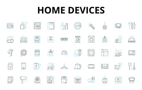 Home devices linear icons set. Smart, Automation, Security, Efficiency Stock Illustration