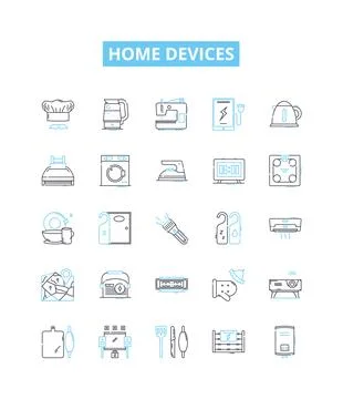 Home devices vector line icons set. Appliances, Electronics, Television 스톡 일러스트