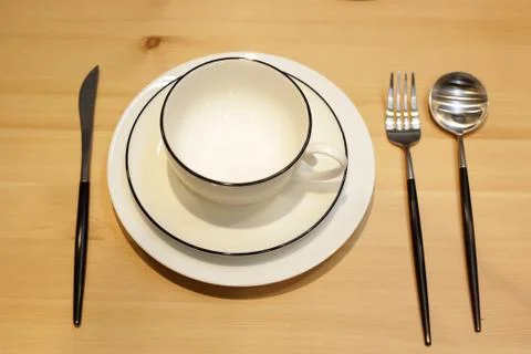 Home dinner table place setting Stock Photos