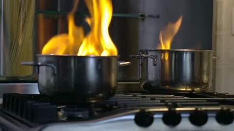 Home disaster: food getting burnt in pot Stock Footage