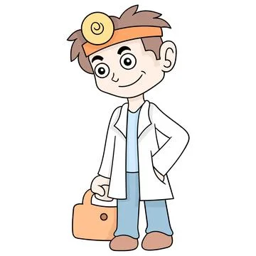 The home doctor boy is carrying a bag going to the hospital, doodle icon imag Stock Illustration
