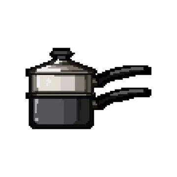 Home double boiler pan pixel art vector illustration Stock Illustration