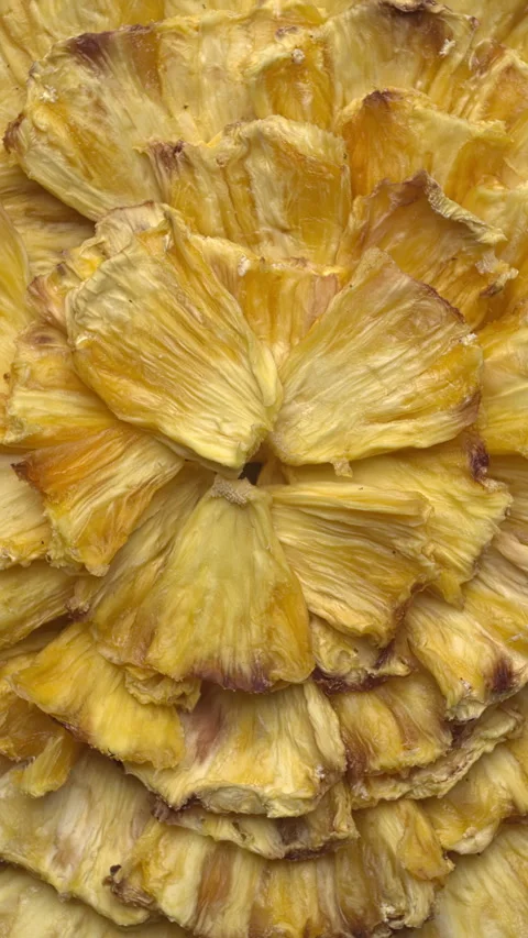 Home-dried pineapple slices background texture. Video stock 308076102