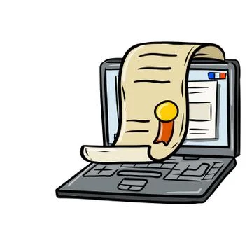 Home education. Distance learning. Computer and earning degree. Illustrazione stock
