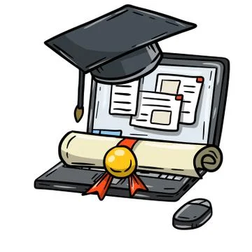 Home education. Distance learning. Computer and earning a degree. 스톡 일러스트