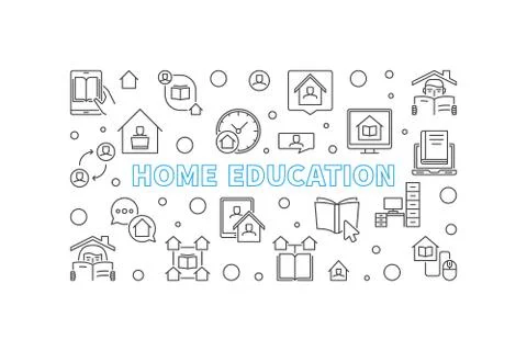 Home Education vector outline horizontal illustration Stock Illustration
