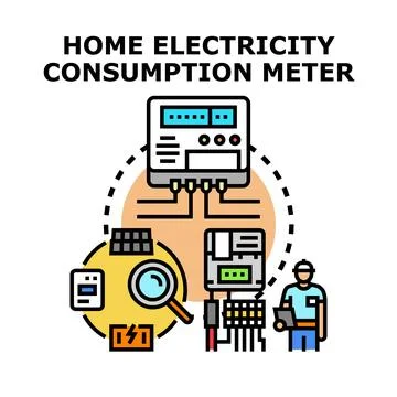 Home electricity consumption meter measuring energy data Ilustração Stock