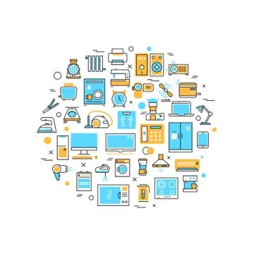 Home electronics appliances vector line concept Stock Illustration