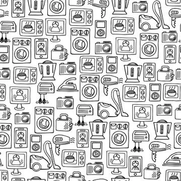 Home electronics sketch vector seamless pattern. Stock Illustration
