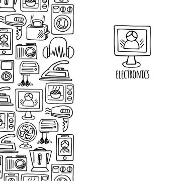 Home electronics sketch vector vertical  banner. Stock Illustration