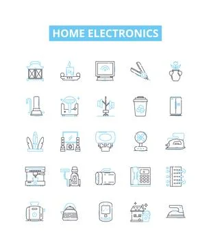 Home electronics vector line icons set. Fridge, TV, Stove, Washer, Dryer Stock Illustration