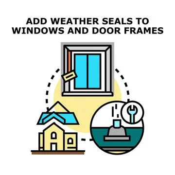 Home energy efficiency sealing windows and doors Stock Illustration