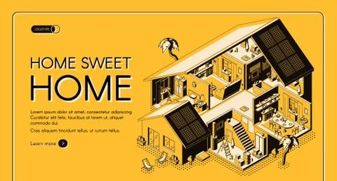 Home engineering company isometric vector website Stock Illustration