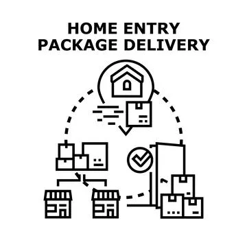 Home entry package delivery logistics service concept Illustrazione stock