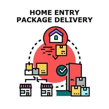 Home entry package delivery logistics service concept Stock Illustration