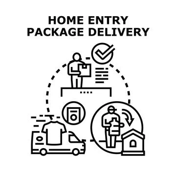 Home entry package delivery service vector concept 스톡 일러스트