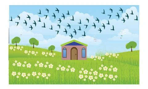 Home in a farm Stock Illustration