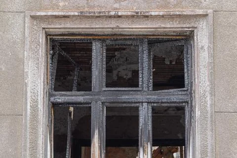 Home Fire Burnt Window Stock Photos