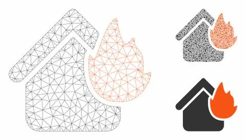 Home Fire Disaster Vector Mesh 2D Model and Triangle Mosaic Icon Stock Illustration