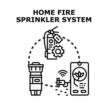 Home fire sprinkler system preventing property damage Stock-Illustration