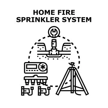 Home fire sprinkler system preventing hazard development Stock Illustration