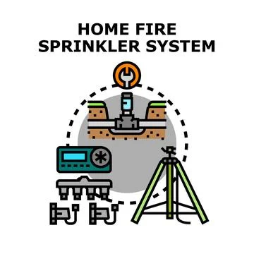 Home fire sprinkler system preventing hazard development Stock Illustration