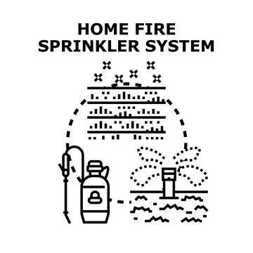 Home fire sprinkler system protecting building safety concept Stock Illustration