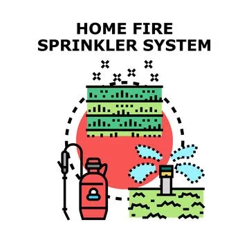 Home fire sprinkler system protecting building safety concept Stock Illustration