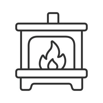Home fireplace warmth icon in line design. Comfort, interior, heating, cozy Stock Illustration