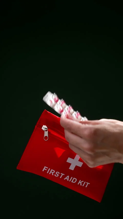 Home first aid kit. close-up. vertical video. Stock Footage 310402851