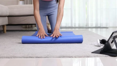 Home fitness training, indoor exercise routine,   healthy lifestyle concept. Video stock 336954553