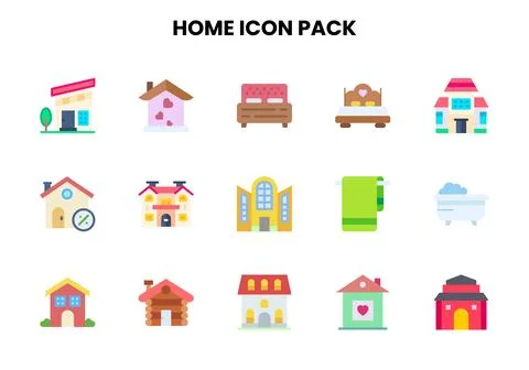 Home Flat Design Icons Pack Stock Illustration