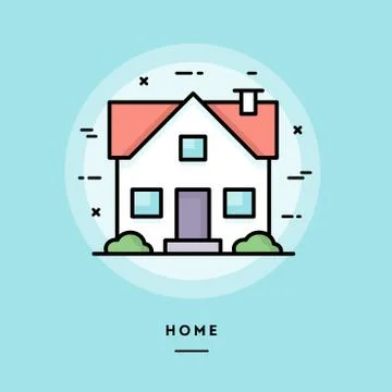 Home, flat design thin line banner Stock Illustration