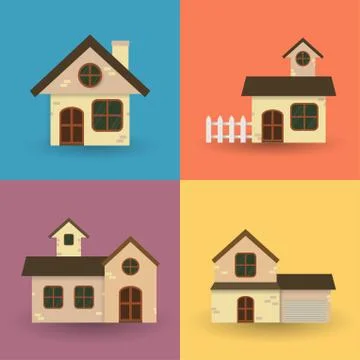 Home flat style set Front view House front view sign Stock Illustration