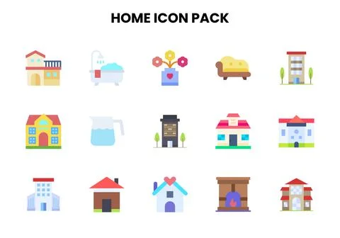 Home Flat Vector Icons Pack Stock Illustration