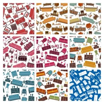 Home furniture elements vector pattern 库存插图