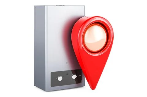 Home gas boiler with map pointer. 3D rendering Illustrazione stock