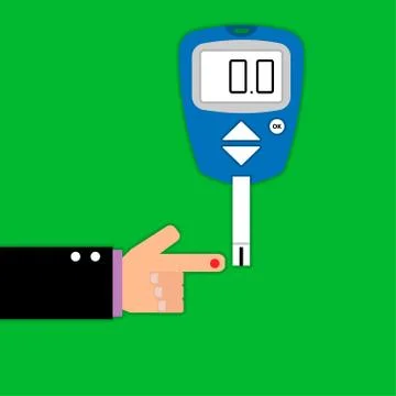 Home glucometer with hand in flat style. Stock Illustration