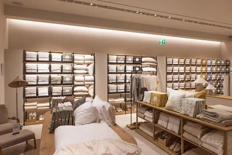 Home goods store interior with folded linens. Vilnius, Lithuania, 5 June 2026 Fotos Stock
