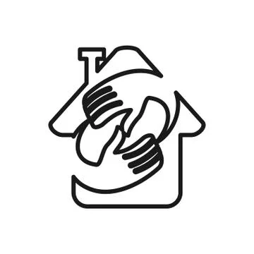 Home hand Commitment Teamwork Together Outline Logo 스톡 일러스트