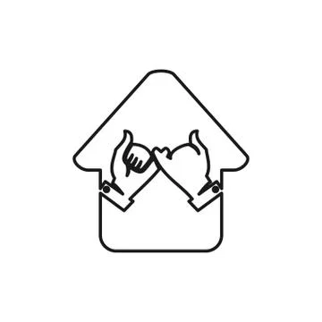 Home hand Commitment Teamwork Together Outline Logo Stock Illustration